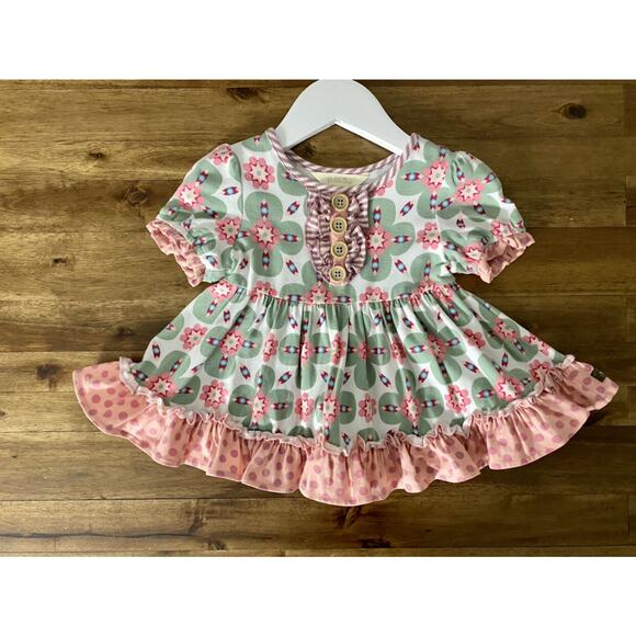 Matilda Jane Happy and Free Life Is A Beach Pink Green Floral Short Sleeve Top 2 - Picture 2 of 8